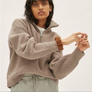 Everlane The Half-Zip Sweater in Luxe Merino in Heather Soft Taupe Sz XS